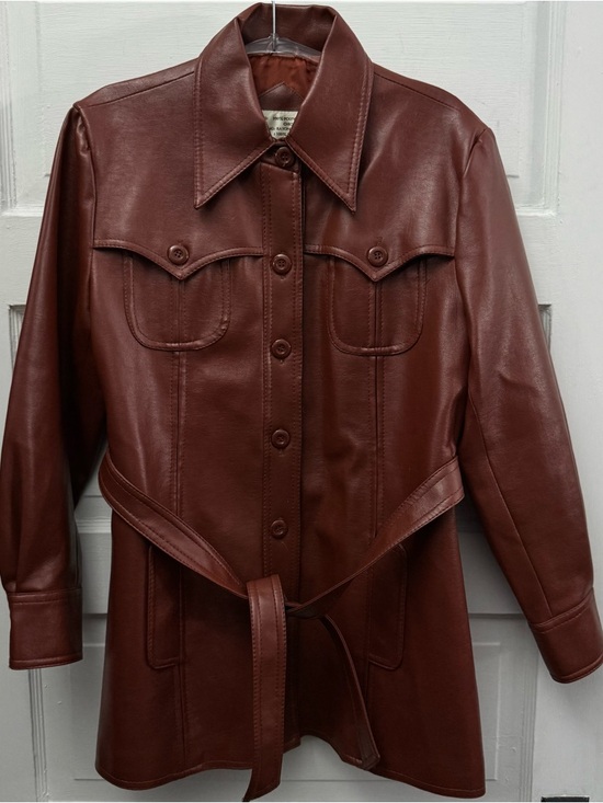 Jackets & Blazers - Vintage Brown Faux Leather Belted Jacket Womens M Western Shacket